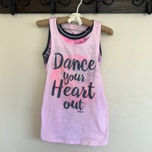 Justice Sports Bra with Attached Tank Top “Dance Your Heart Out” Size 7.